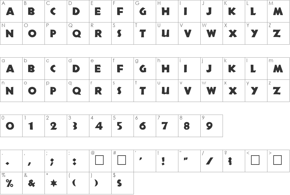 TribecaSolid font character map preview