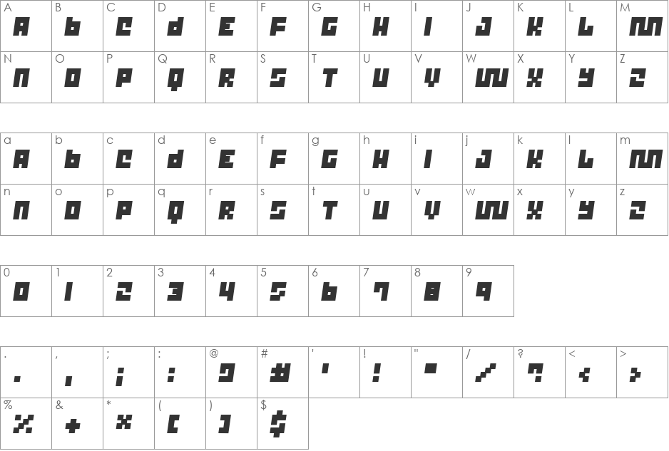 Trick  T12 font character map preview