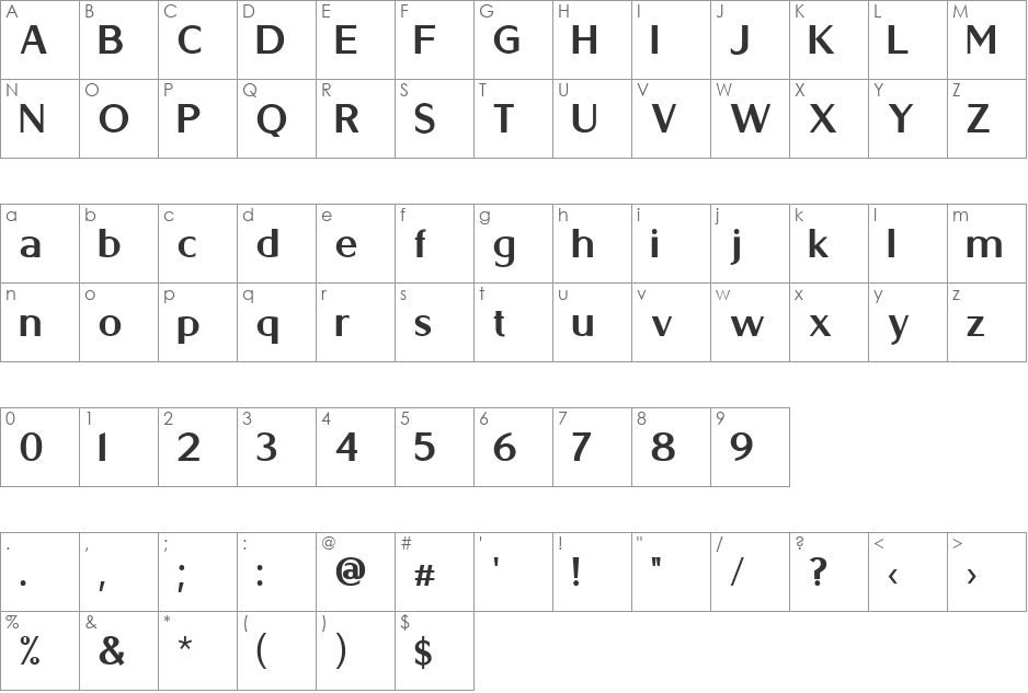 Berlina font character map preview