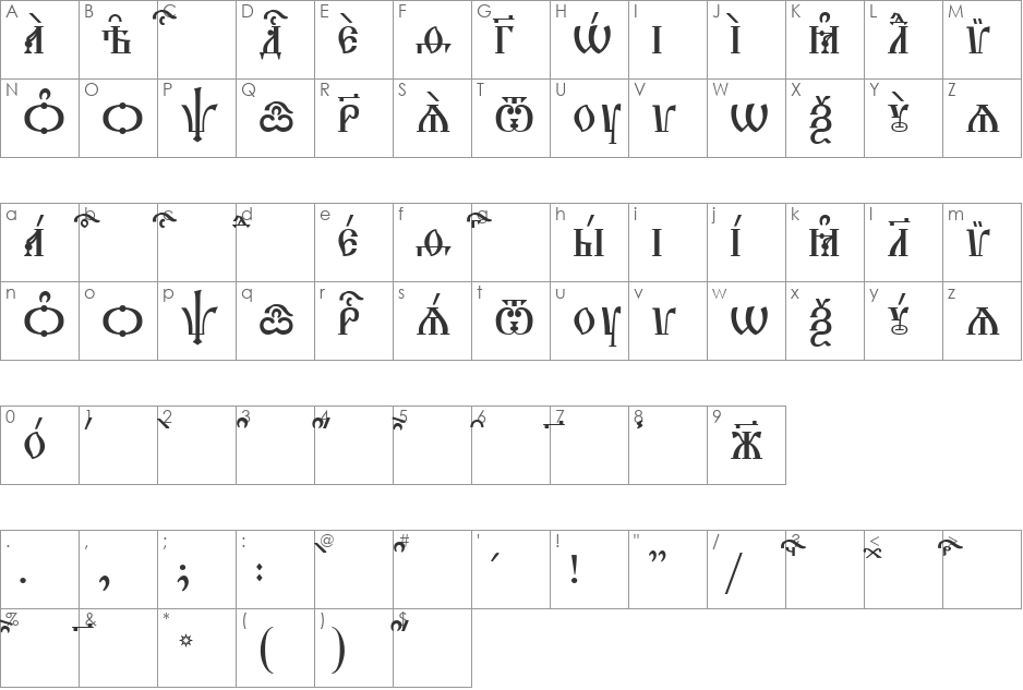 Triodion Caps ieUcs font character map preview