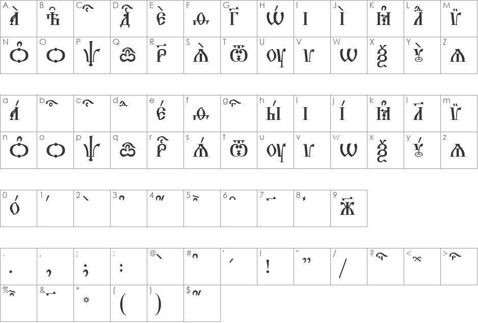 Triodion Caps kUcs font character map preview