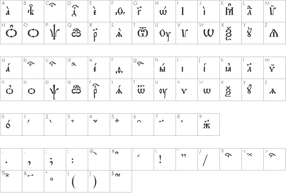 Triodion kUcs font character map preview