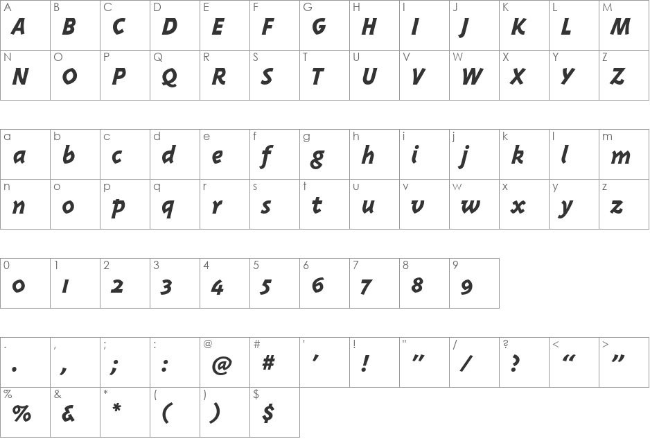 TriplexItalicExtrabold font character map preview