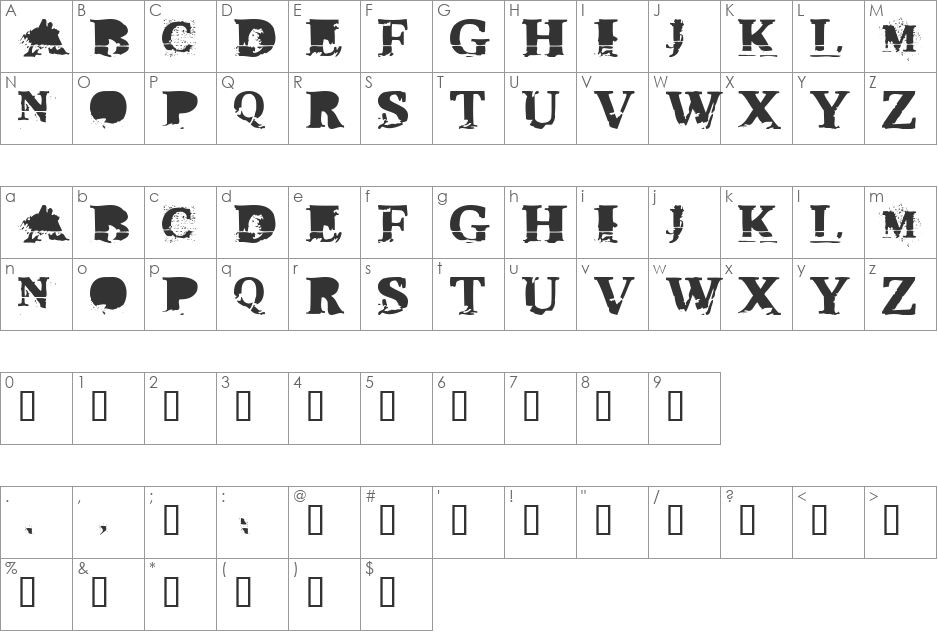 TripleXXX font character map preview