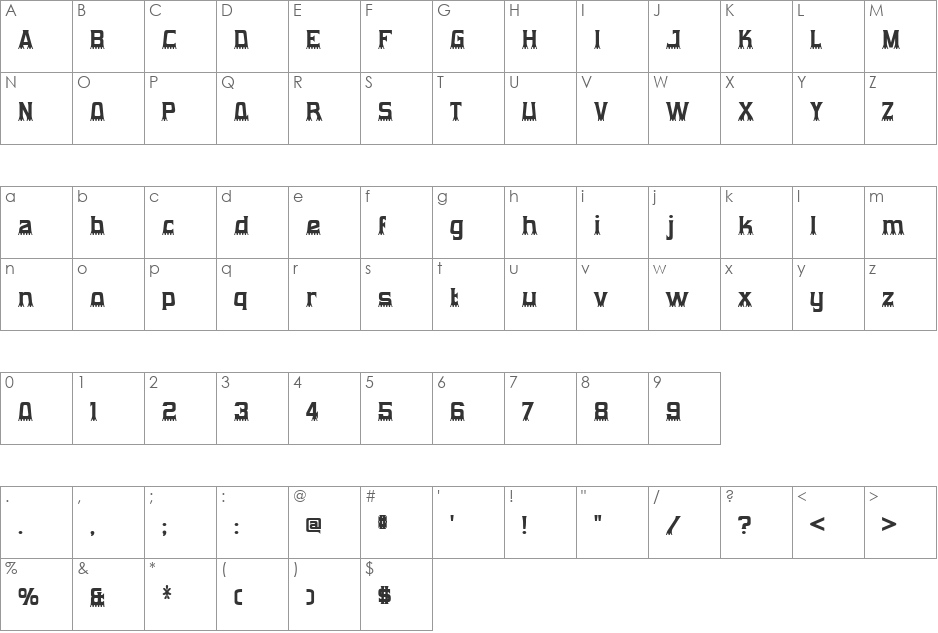 Tripod font character map preview