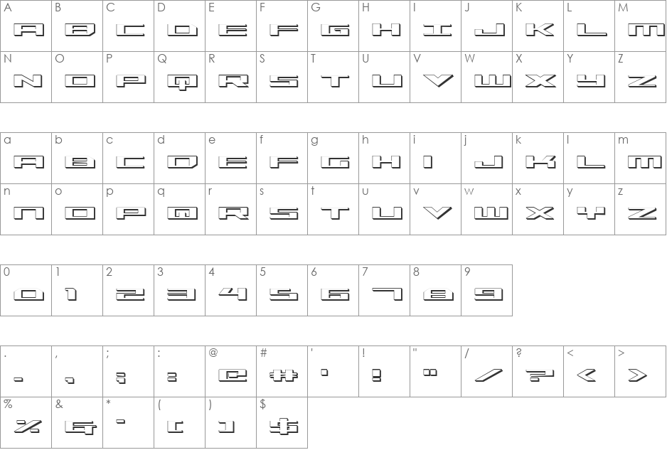 Trireme 3D font character map preview