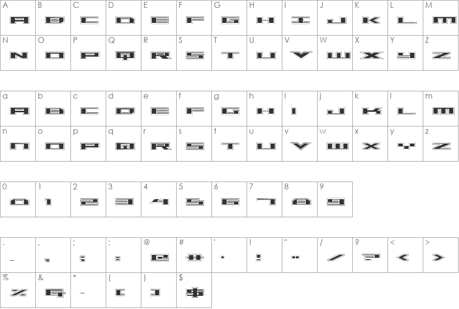 Trireme Academy font character map preview