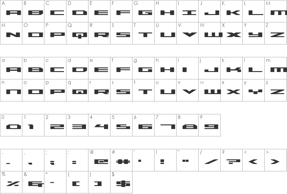 Trireme Expanded Bold font character map preview