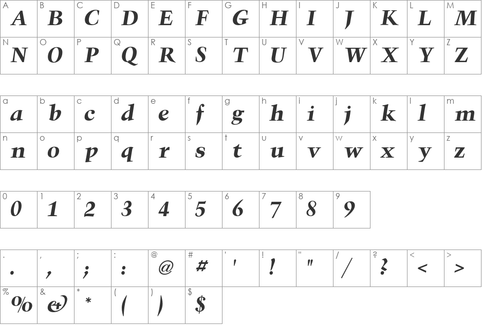 Triumph font character map preview