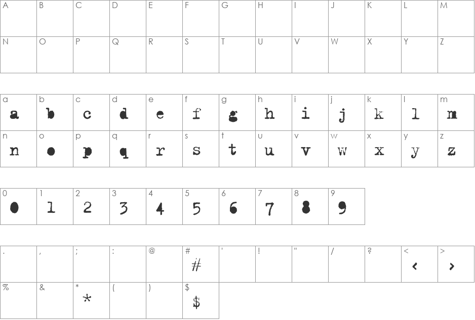 Trixie-Text font character map preview