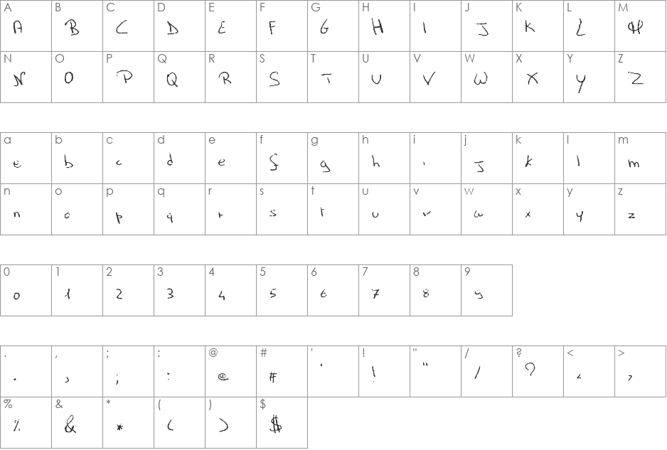 TrixieFontcalligrafico1 font character map preview