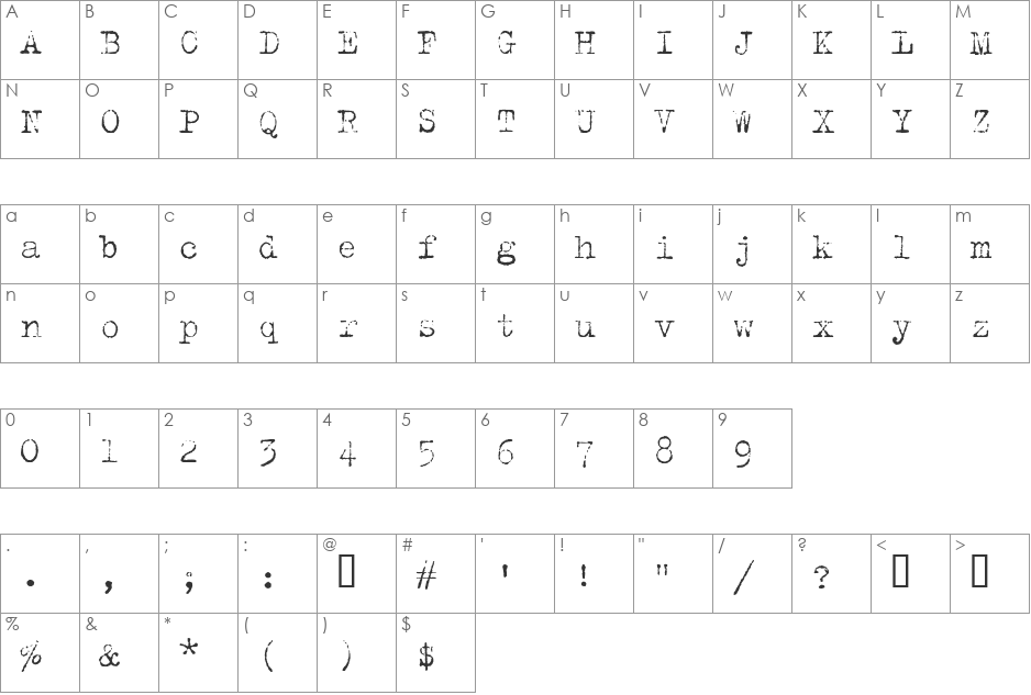 TrixieLight font character map preview