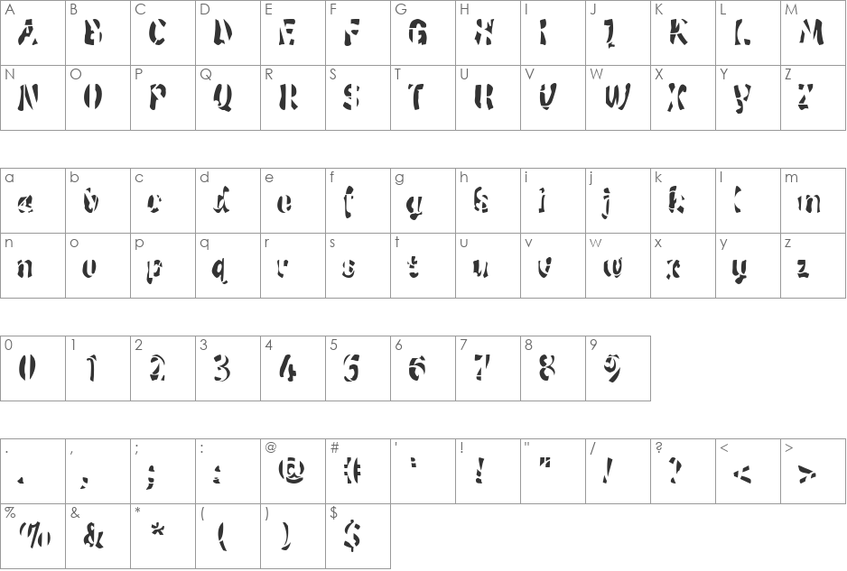Trojan font character map preview