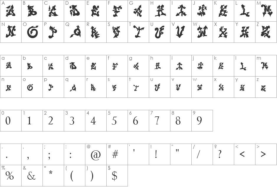 TROLL font character map preview