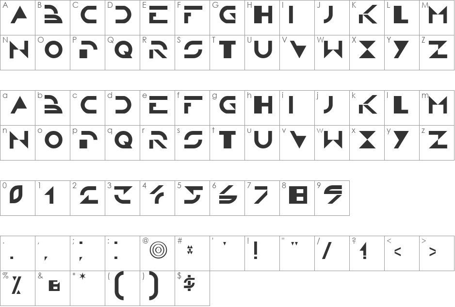 TRON font character map preview