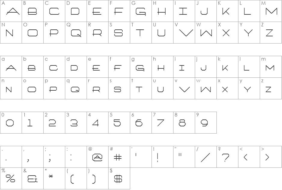 Trooklern font character map preview