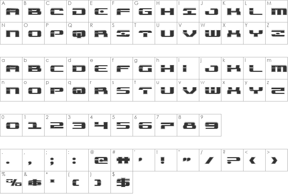 Troopers Academy Expanded font character map preview