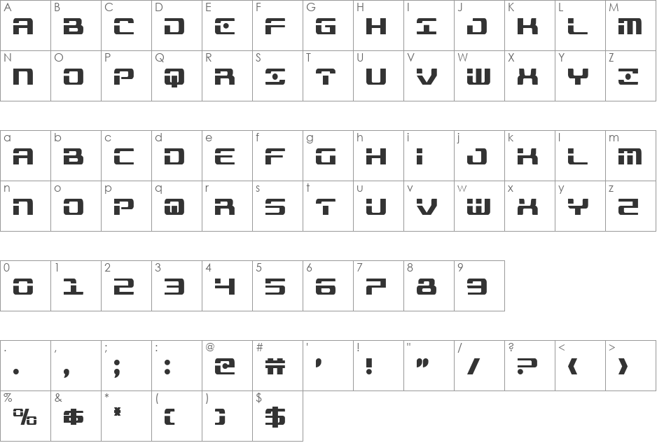Troopers Condensed font character map preview