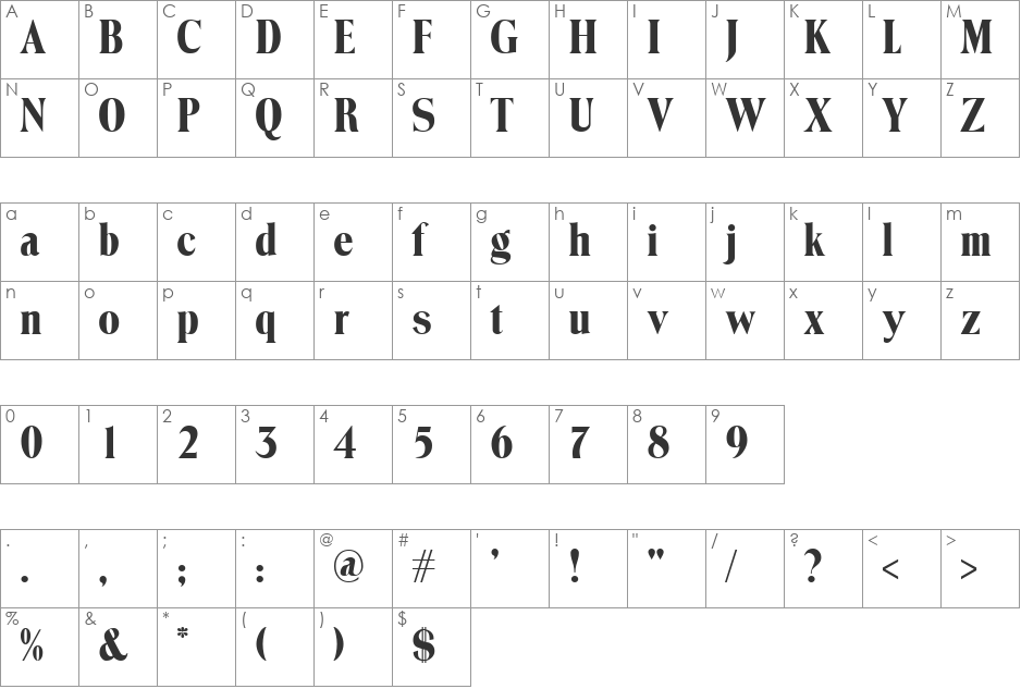 TrooverRoman font character map preview