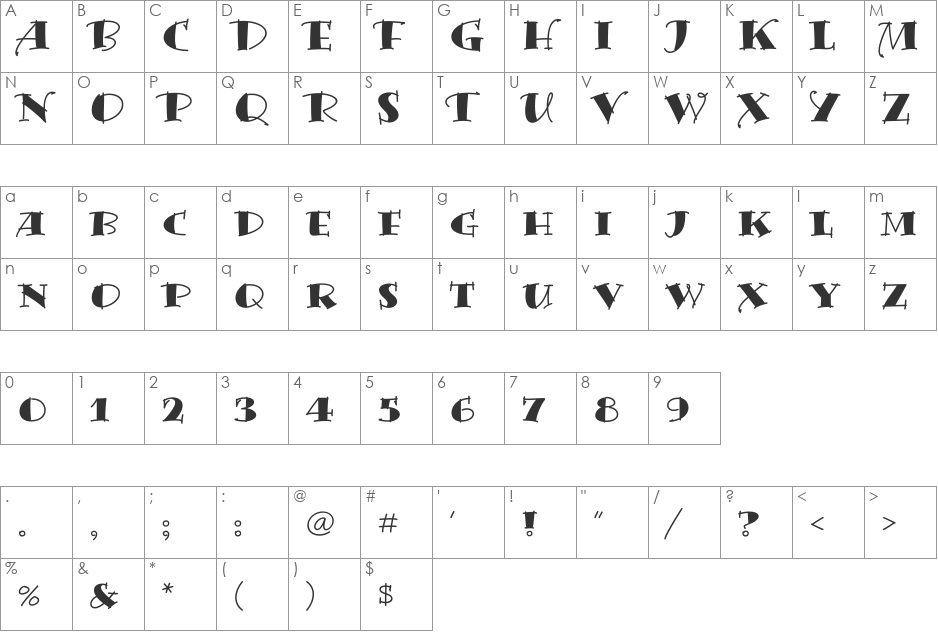 Bermuda Solid font character map preview