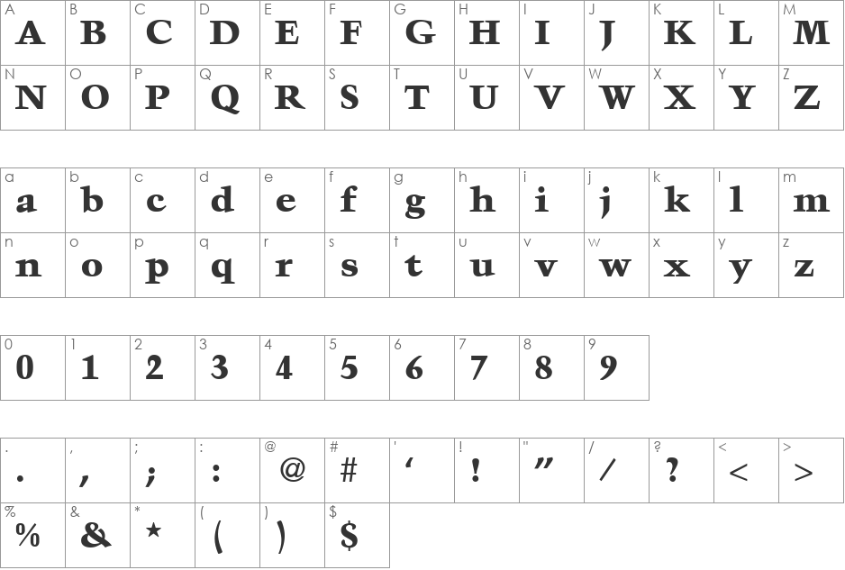 TroubadourExtrabold font character map preview