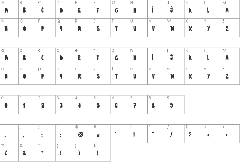 trouble-closebold font character map preview