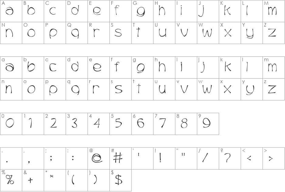 Trubble font character map preview
