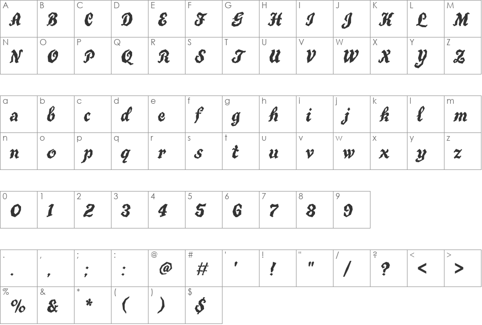 True Grit ITC TT font character map preview