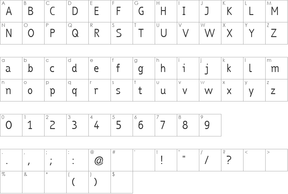 truebo font character map preview