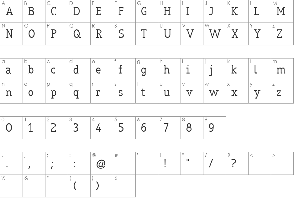 truebo serif font character map preview