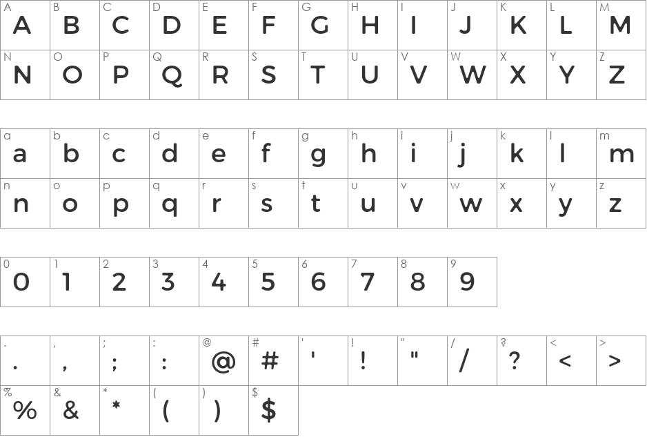 Trueno font character map preview