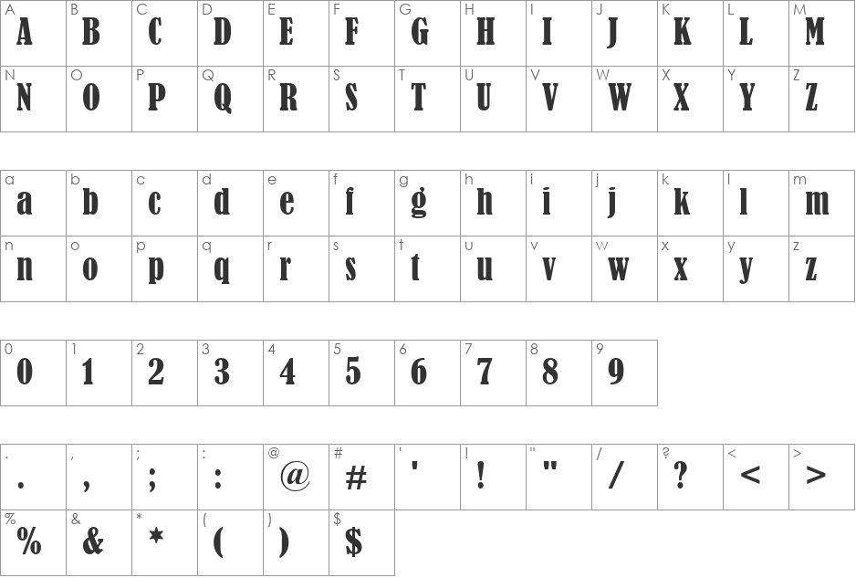 Bernard MT Condensed font character map preview