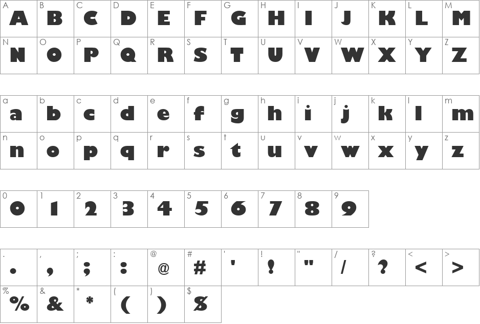 Trumania EEN font character map preview