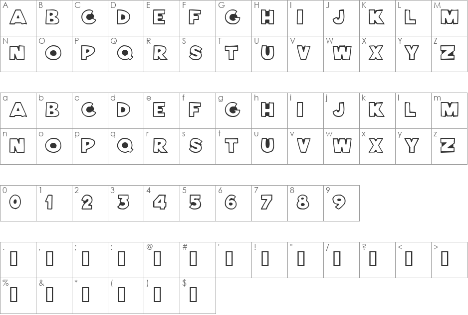 Bernardino font character map preview