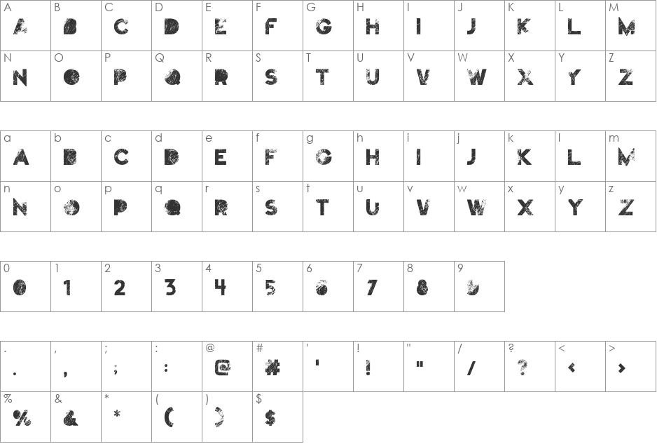 Truskey font character map preview