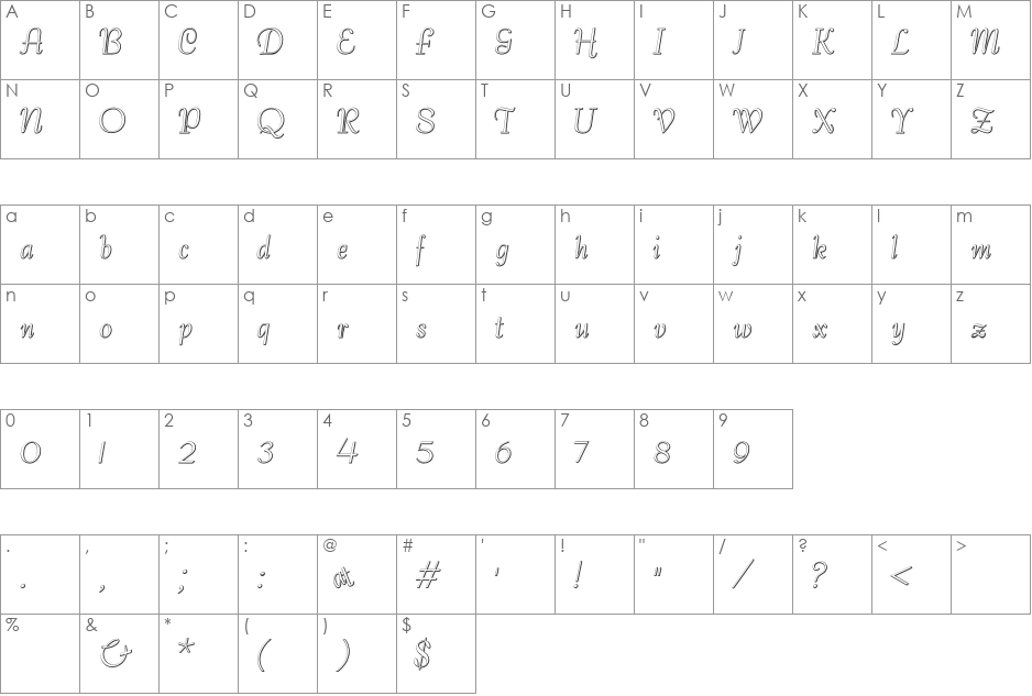 Bernardo Beveled font character map preview