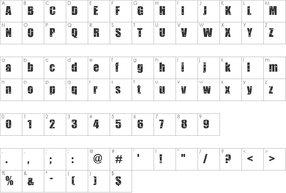 Trying Hard font character map preview