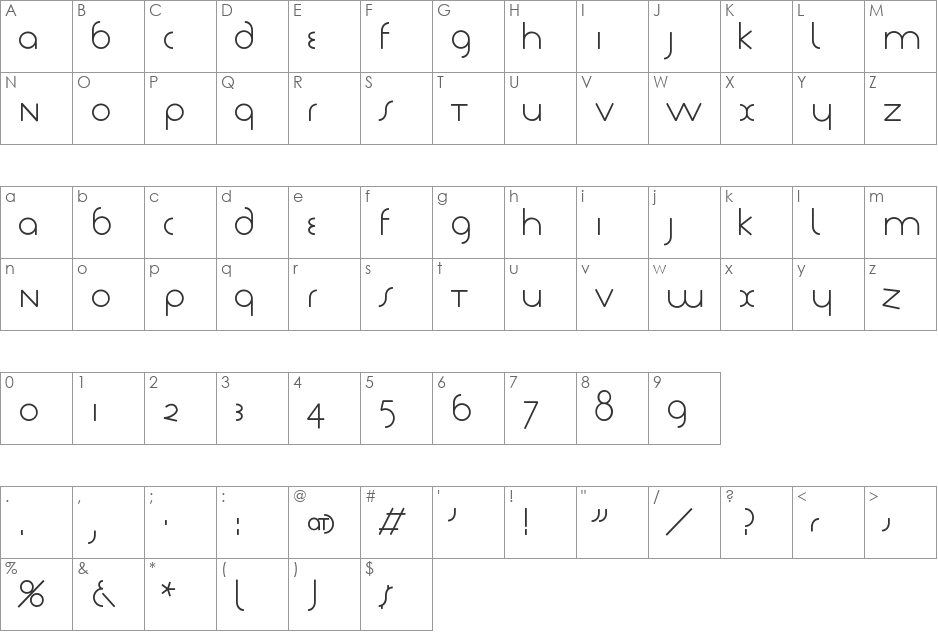 Tschich font character map preview