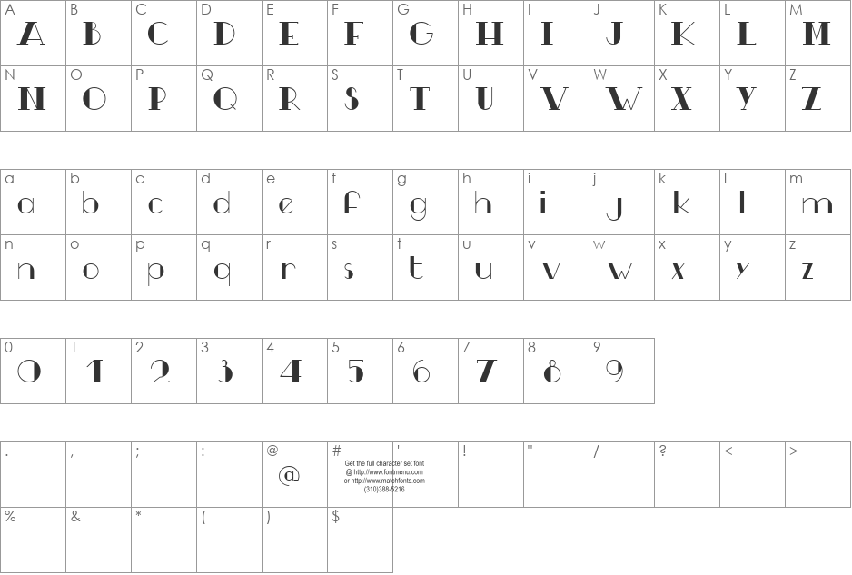 TSF et Compagnie Tryout font character map preview