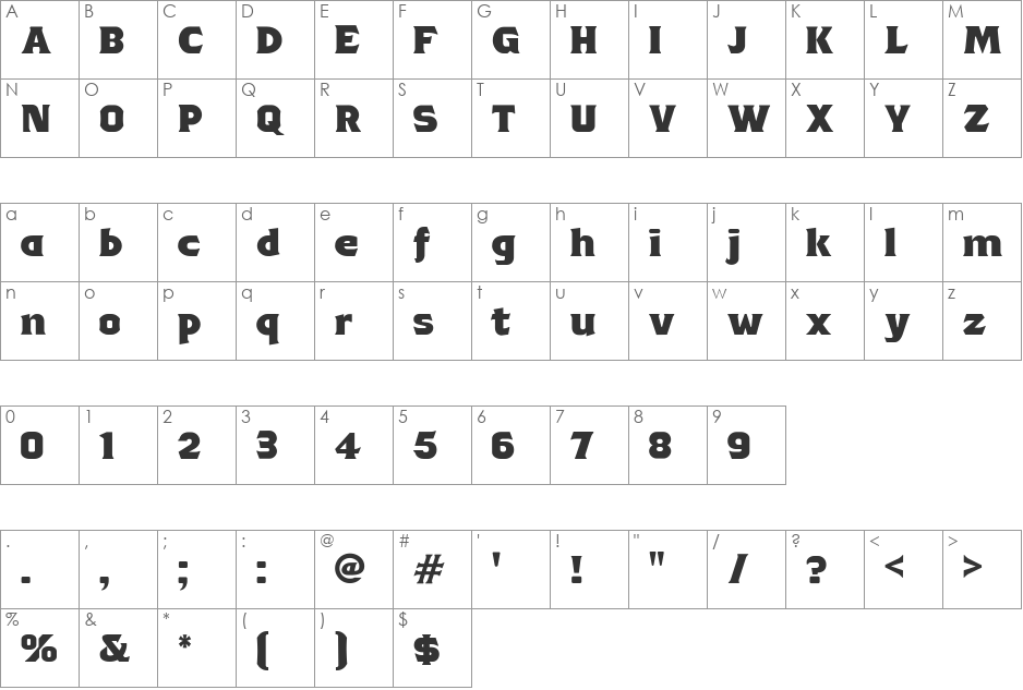 TSIYUGUNSINI font character map preview