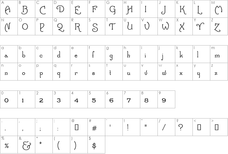 tsp adore 1 font character map preview