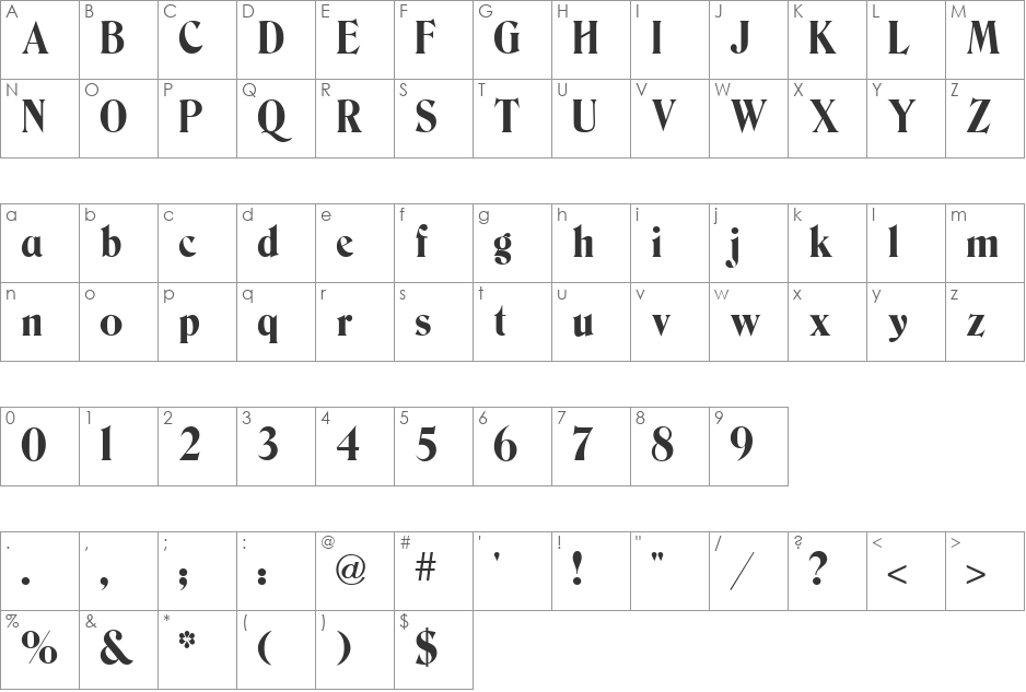 Bernase Roman font character map preview