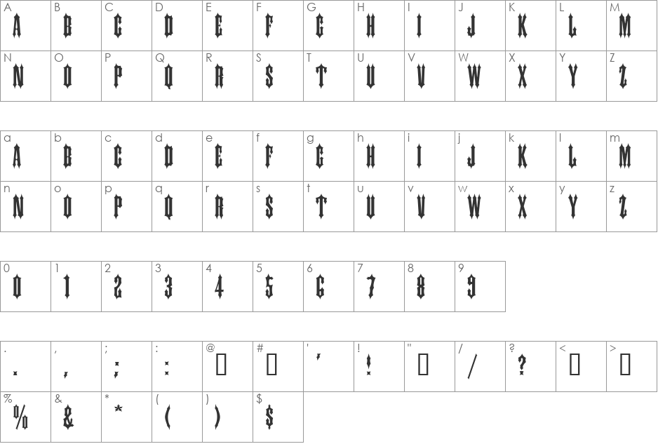 tsp arising 1 font character map preview