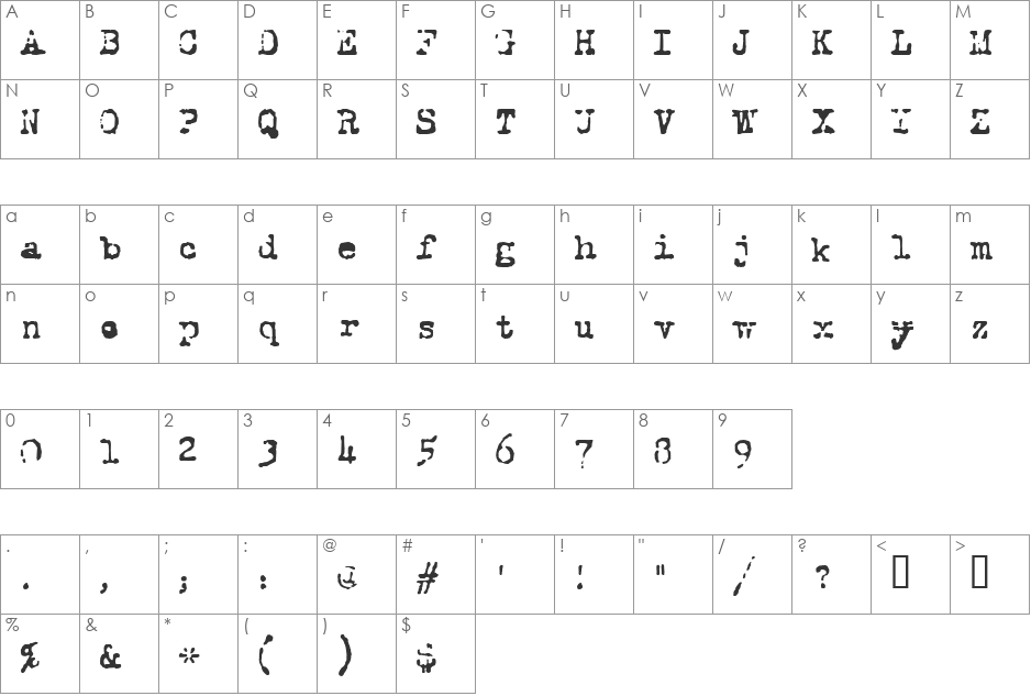 tsp pi 2 font character map preview