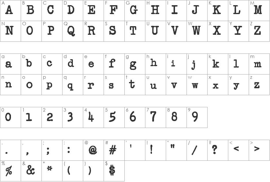 TSS Scrubs Beginners font character map preview