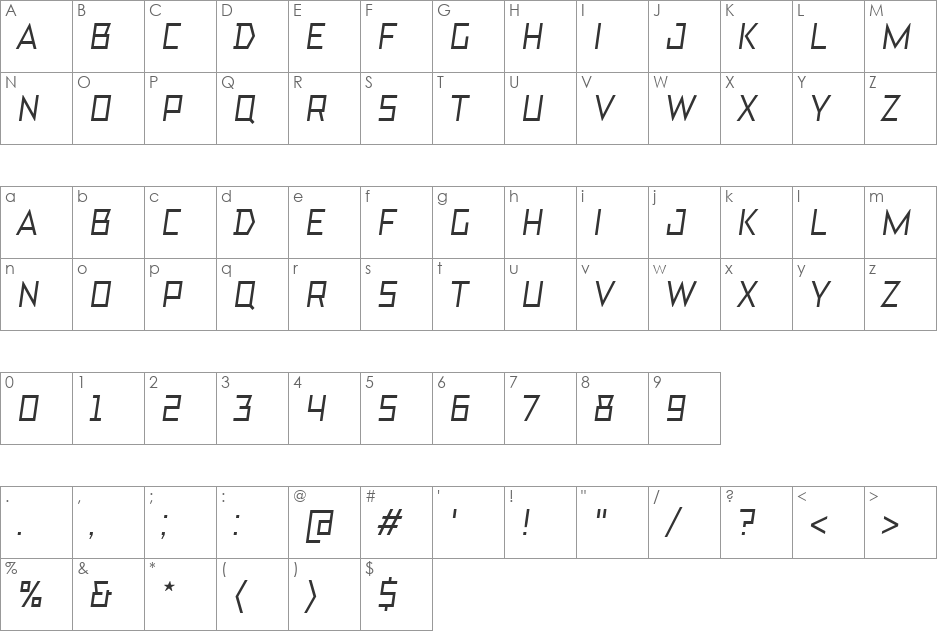 TT Bricks Medium Italic DEMO font character map preview
