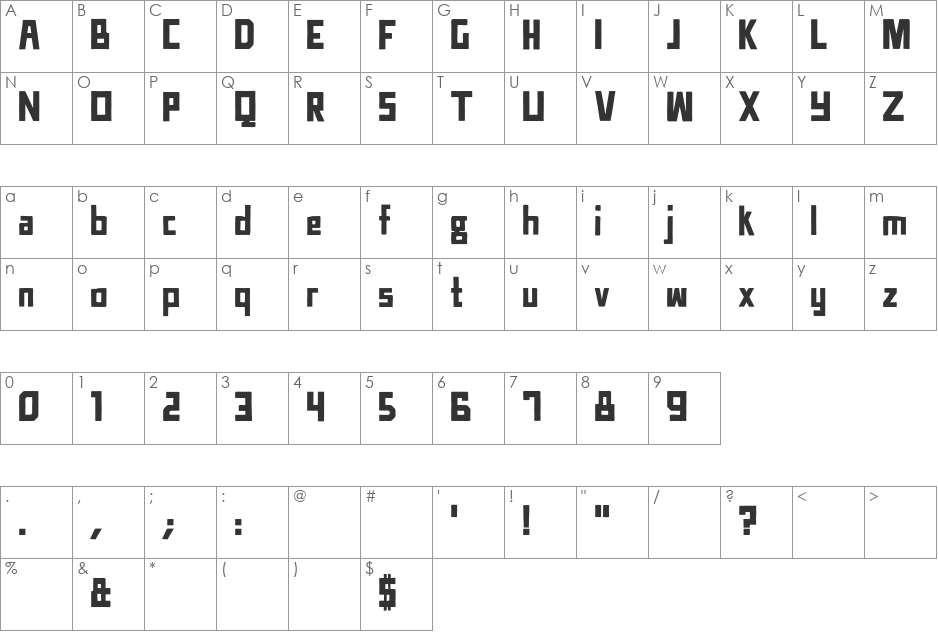 TTD Compadre font character map preview