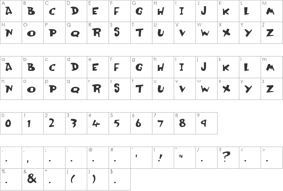 Tub Thumper font character map preview