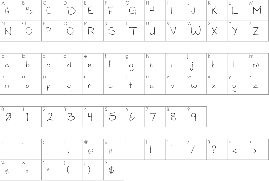 Tucker font character map preview