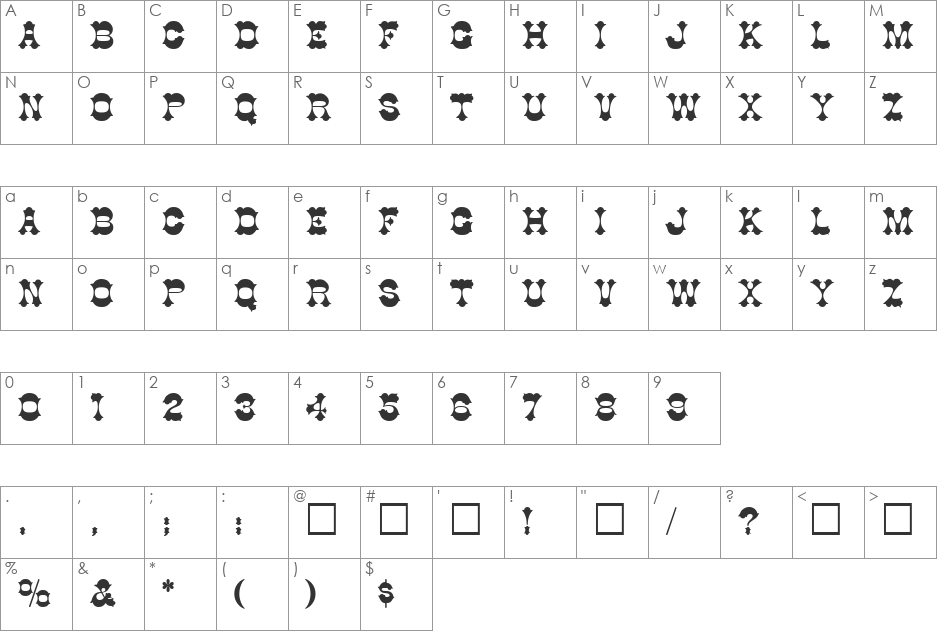 Tucson font character map preview